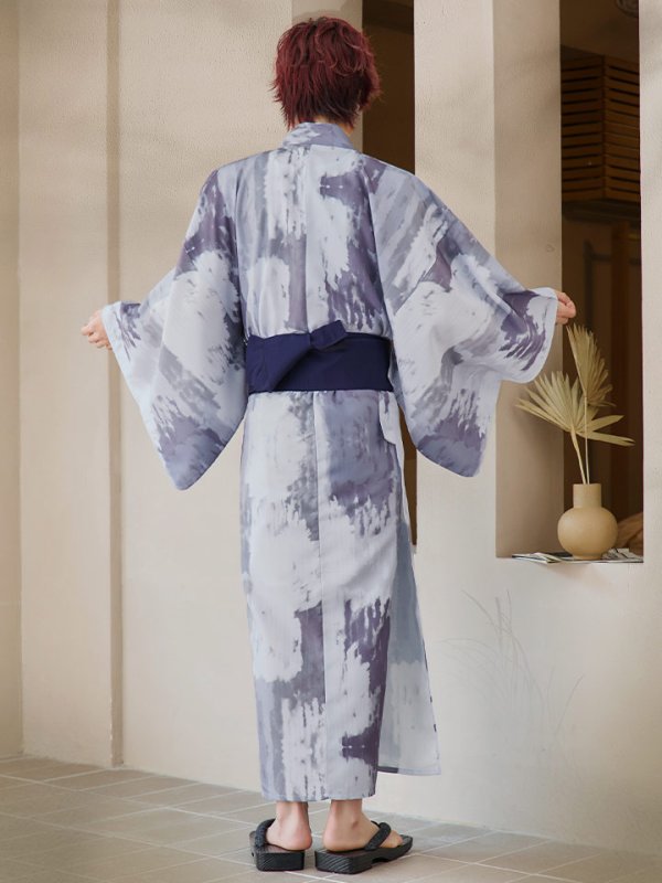 画像16: 【即日発送！】【メンズ浴衣】くすみブルーグレーモザイク柄浴衣【浴衣３点セット 浴衣/帯/下駄】[YMT]