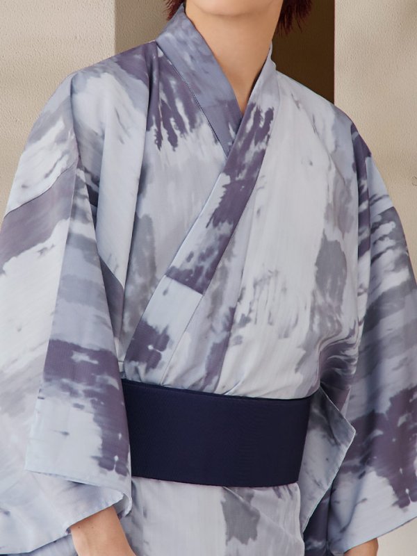 画像17: 【即日発送！】【メンズ浴衣】くすみブルーグレーモザイク柄浴衣【浴衣３点セット 浴衣/帯/下駄】[YMT]