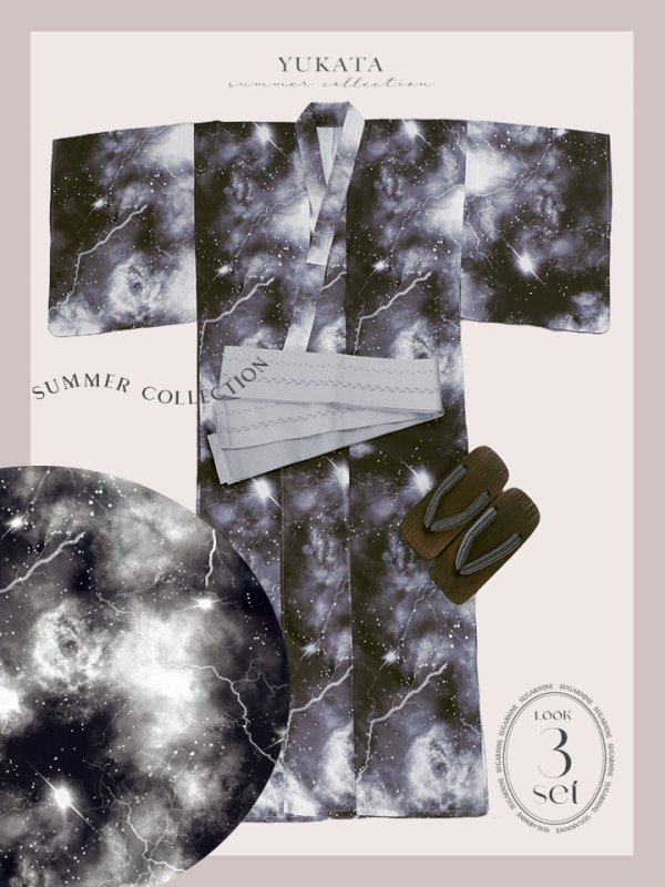 画像17: 【即日発送！】【メンズ浴衣】モノトーン×雷浴衣【浴衣３点セット 浴衣/帯/下駄】[YMT]