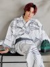 画像1: 【即日発送！】【メンズ浴衣】ホワイト×ブラック線画浴衣【浴衣・帯・下駄セット】OBI-MS-004-wk-1-B [YMT] (1)