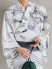 画像14: 【即日発送！】【メンズ浴衣】ホワイト×ブラック線画浴衣【浴衣・帯・下駄セット】OBI-MS-004-wk-1-B [YMT]
