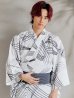 画像5: 【即日発送！】【メンズ浴衣】ホワイト×ブラック線画浴衣【浴衣・帯・下駄セット】OBI-MS-004-wk-1-B [YMT]
