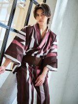 【予約 / 5月中旬発送予定】焔格子のメンズ紳士浴衣 OBI-MS-002-wk-4-WR / GETA-MS-32-ok-1-B / [g/YMT]