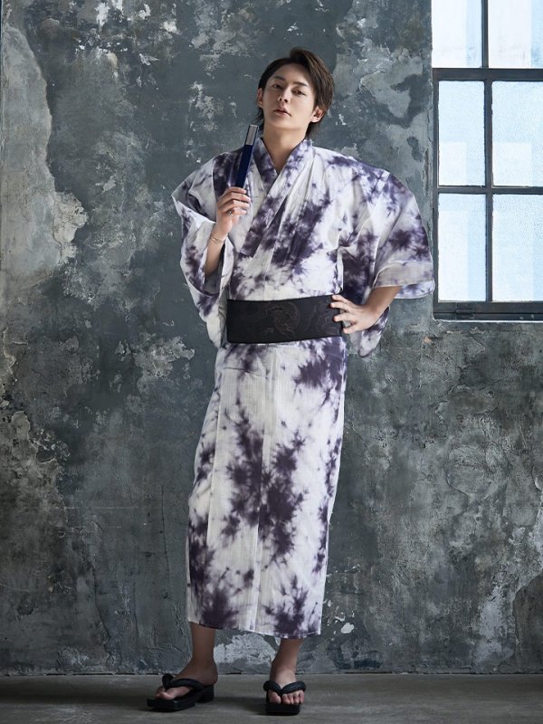 画像3: 【即日発送】【浴衣セット】タイダイ柄メンズ浴衣 【浴衣３点セット 浴衣/帯/下駄】[YMT]