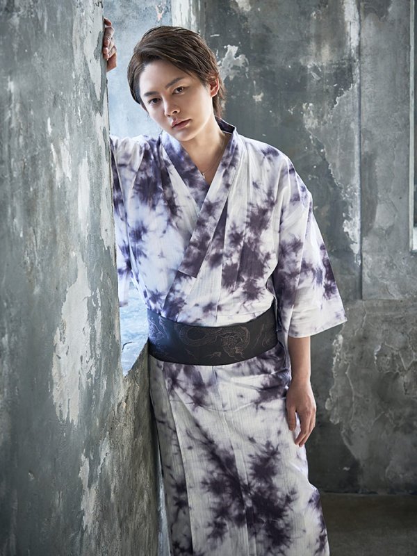 画像4: 【即日発送】【浴衣セット】タイダイ柄メンズ浴衣 【浴衣３点セット 浴衣/帯/下駄】[YMT]