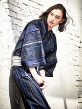 【メンズ浴衣】ストライプ柄浴衣【浴衣３点セット 浴衣/帯/下駄】（OBI-MS-005-wk-1-W）[YMT]