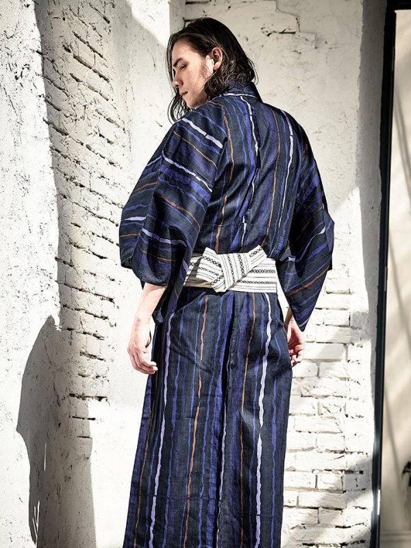 画像4: 【即日発送】【メンズ浴衣】ストライプ柄浴衣【浴衣３点セット 浴衣/帯/下駄】[YMT]