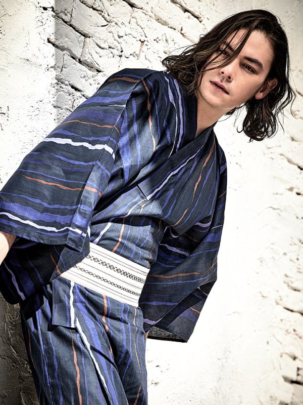 画像5: 【即日発送】【メンズ浴衣】ストライプ柄浴衣【浴衣３点セット 浴衣/帯/下駄】[YMT]