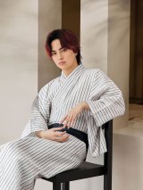 【即日発送】【メンズ浴衣】白地にトリコロールカラーのストライプ紳士浴衣【浴衣・帯・下駄セット】 OBI-MS-001-ok-1-NV [YMT]