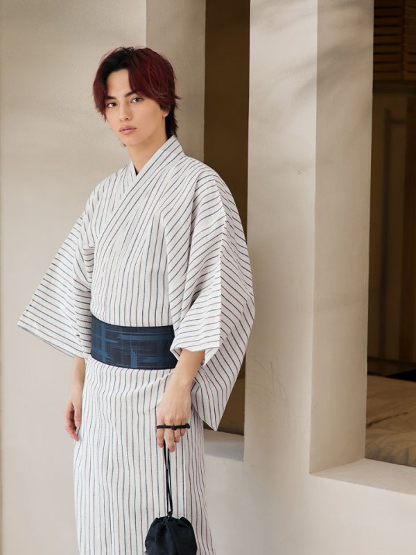 画像10: 【即日発送】【メンズ浴衣】白地にトリコロールカラーのストライプ紳士浴衣【浴衣３点セット 浴衣/帯/下駄】[YMT]