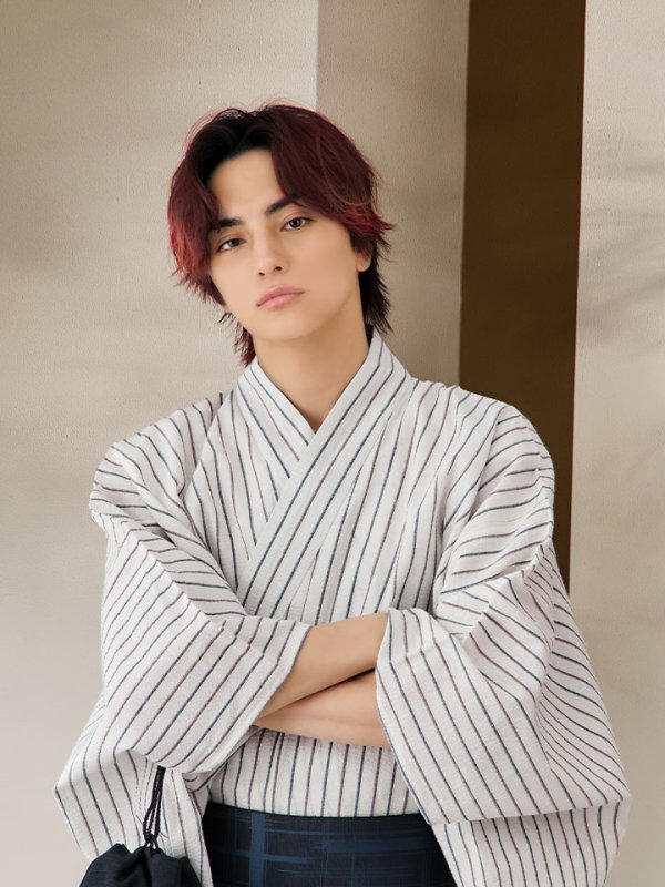 画像12: 【即日発送】【メンズ浴衣】白地にトリコロールカラーのストライプ紳士浴衣【浴衣３点セット 浴衣/帯/下駄】[YMT]