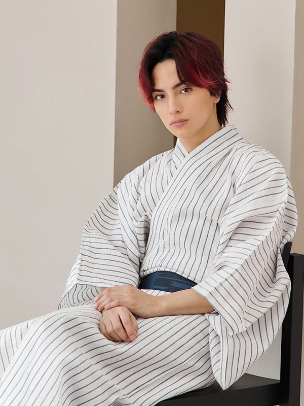 画像16: 【即日発送】【メンズ浴衣】白地にトリコロールカラーのストライプ紳士浴衣【浴衣３点セット 浴衣/帯/下駄】[YMT]