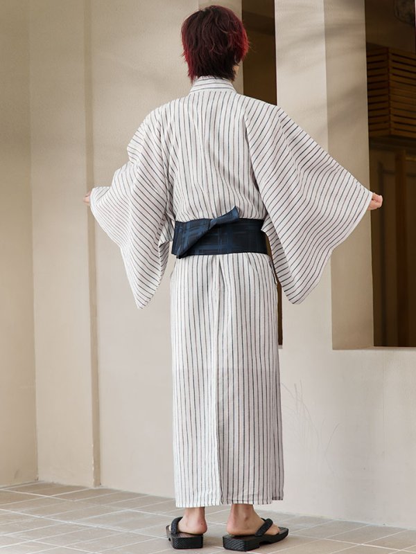 画像19: 【即日発送】【メンズ浴衣】白地にトリコロールカラーのストライプ紳士浴衣【浴衣３点セット 浴衣/帯/下駄】[YMT]