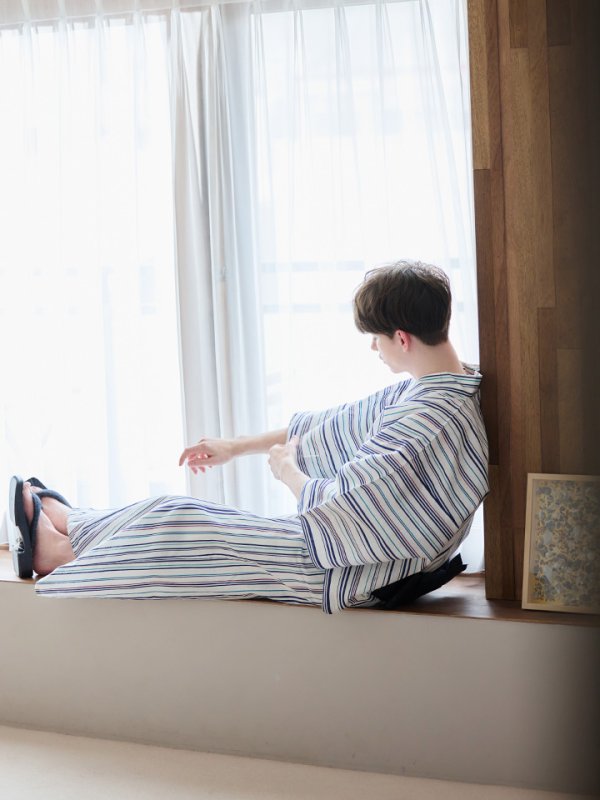 画像8: 【即日発送】【メンズ浴衣】白地にスタイリッシュなストライプ紳士浴衣【浴衣３点セット 浴衣/帯/下駄】[YMT]