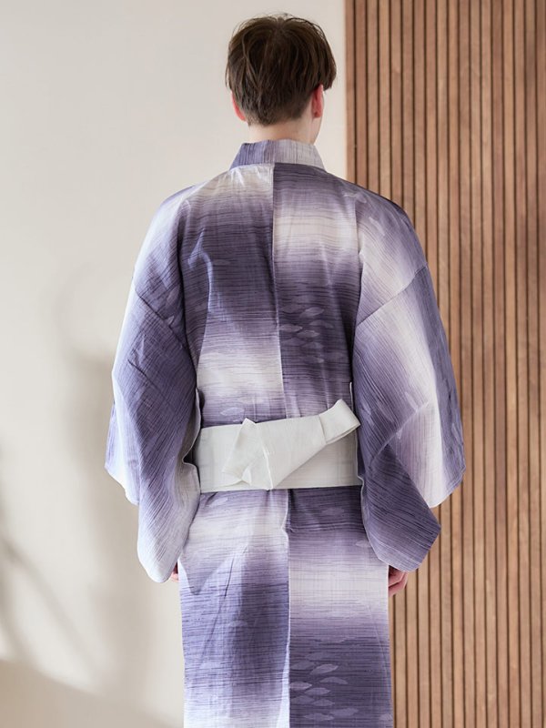 画像5: 【即日発送】【メンズ浴衣】濃淡紫地にボーダーデザインの紳士浴衣【浴衣３点セット 浴衣/帯/下駄】[FB03]