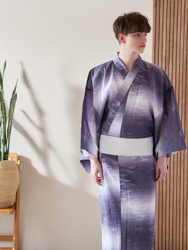 画像6: 【即日発送】【メンズ浴衣】濃淡紫地にボーダーデザインの紳士浴衣【浴衣３点セット 浴衣/帯/下駄】[FB03]