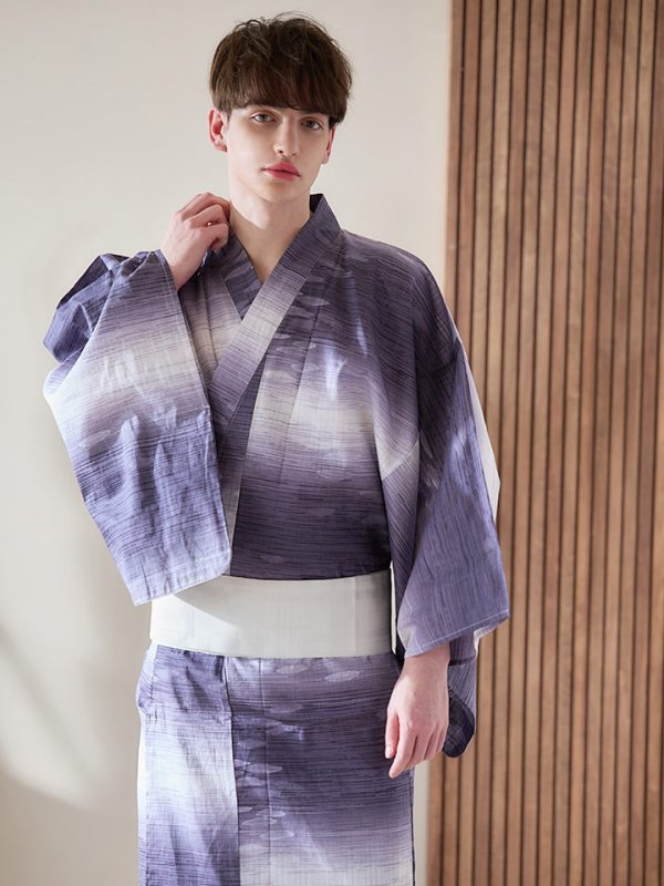 画像7: 【即日発送】【メンズ浴衣】濃淡紫地にボーダーデザインの紳士浴衣【浴衣３点セット 浴衣/帯/下駄】[FB03]