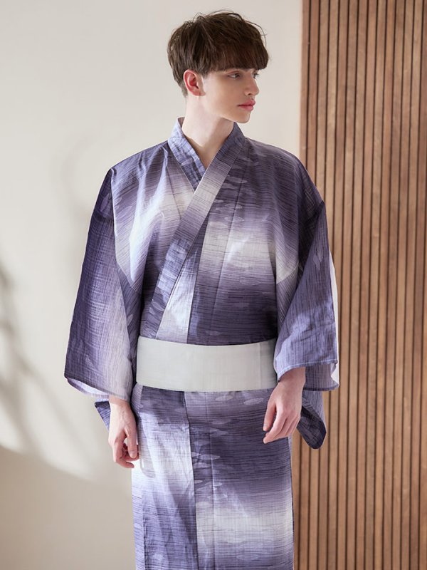 画像9: 【即日発送】【メンズ浴衣】濃淡紫地にボーダーデザインの紳士浴衣【浴衣３点セット 浴衣/帯/下駄】[FB03]