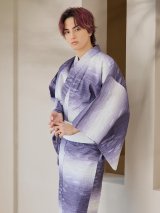 【即日発送】【メンズ浴衣】濃淡紫地にボーダーデザインの紳士浴衣【浴衣・帯・下駄セット】 OBI-MS-001-ok-6-W [YMT]