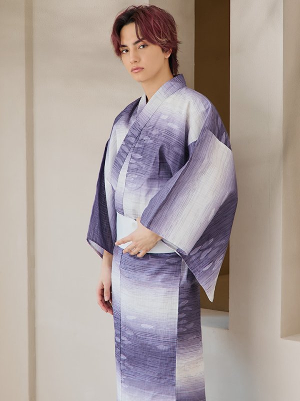 画像14: 【即日発送】【メンズ浴衣】濃淡紫地にボーダーデザインの紳士浴衣【浴衣３点セット 浴衣/帯/下駄】[FB03]