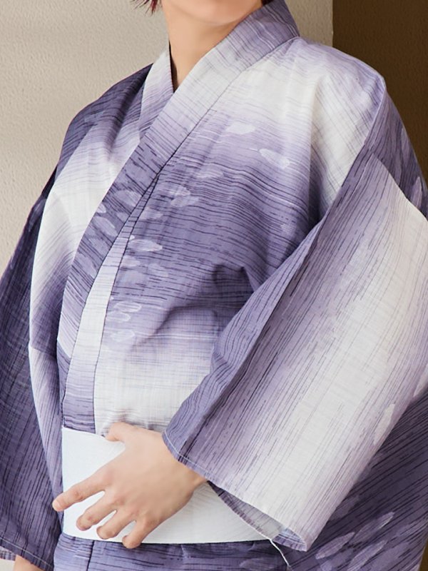 画像16: 【即日発送】【メンズ浴衣】濃淡紫地にボーダーデザインの紳士浴衣【浴衣３点セット 浴衣/帯/下駄】[FB03]