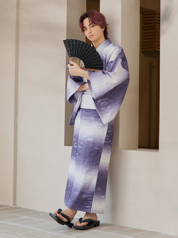 画像8: 【即日発送】【メンズ浴衣】濃淡紫地にボーダーデザインの紳士浴衣【浴衣３点セット 浴衣/帯/下駄】[FB03]