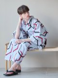 【メンズ浴衣】白地に幾何学模様の紳士浴衣【浴衣・帯・下駄セット】（OBI-MS-001-ok-7-R）[YMT]