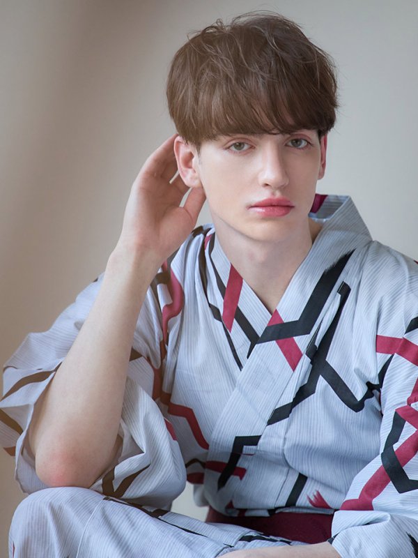 画像12: 【即日発送】【メンズ浴衣】白地に幾何学模様の紳士浴衣【浴衣３点セット 浴衣/帯/下駄】[YMT]