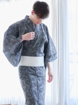 【即日発送】【メンズ浴衣】黒地に迷彩柄ストライプ紳士浴衣【浴衣・帯・下駄セット】（OBI-MS-001-ok-5-W）[YMT]