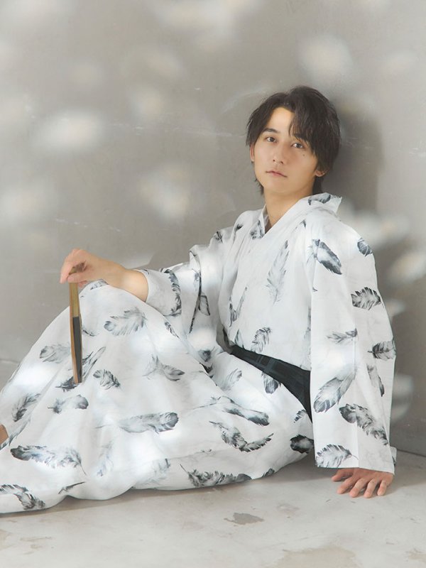 画像9: 【即日発送！】【メンズ浴衣】大理石×モノトーンフェザー浴衣【浴衣３点セット 浴衣/帯/下駄】[YMT]
