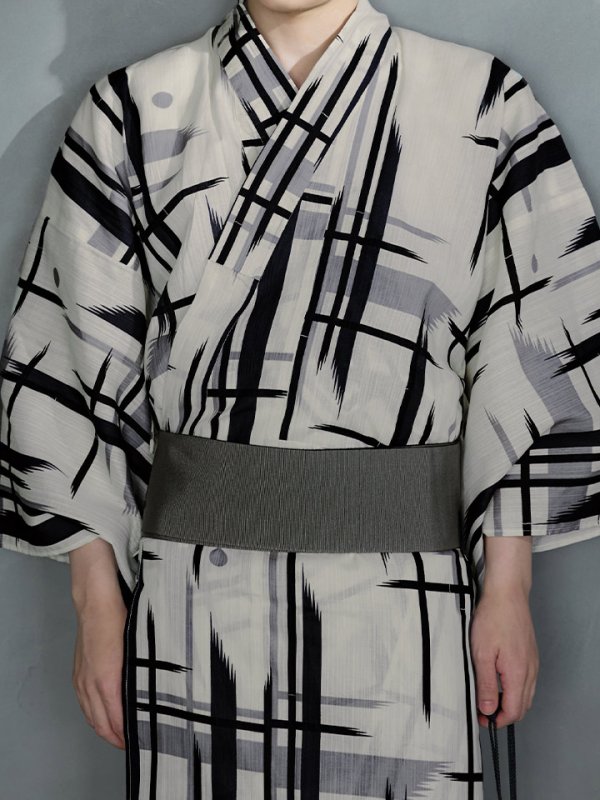 画像13: 【即日発送】【メンズ浴衣】ストライプ地モダン浴衣【浴衣３点セット 浴衣/帯/下駄】[YMT]