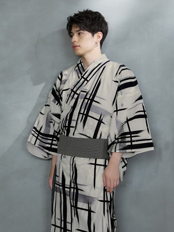 画像3: 【即日発送】【メンズ浴衣】ストライプ地モダン浴衣【浴衣３点セット 浴衣/帯/下駄】[YMT]