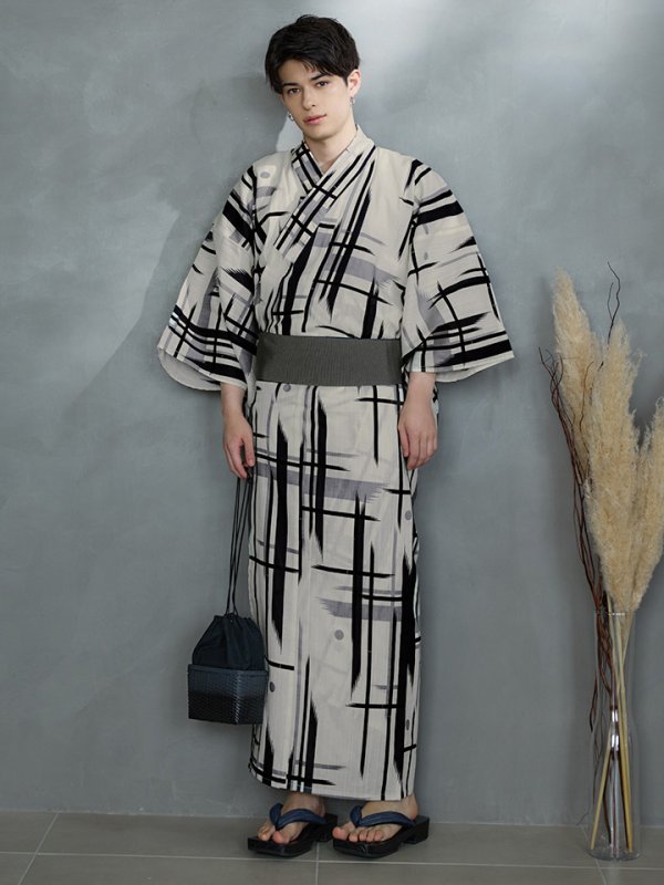 画像4: 【即日発送】【メンズ浴衣】ストライプ地モダン浴衣【浴衣３点セット 浴衣/帯/下駄】[YMT]