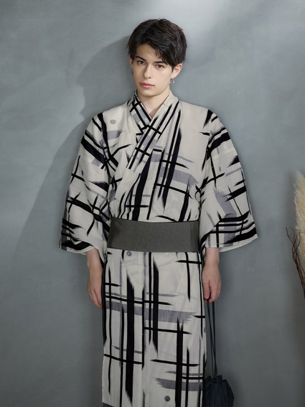 画像7: 【即日発送】【メンズ浴衣】ストライプ地モダン浴衣【浴衣３点セット 浴衣/帯/下駄】[YMT]