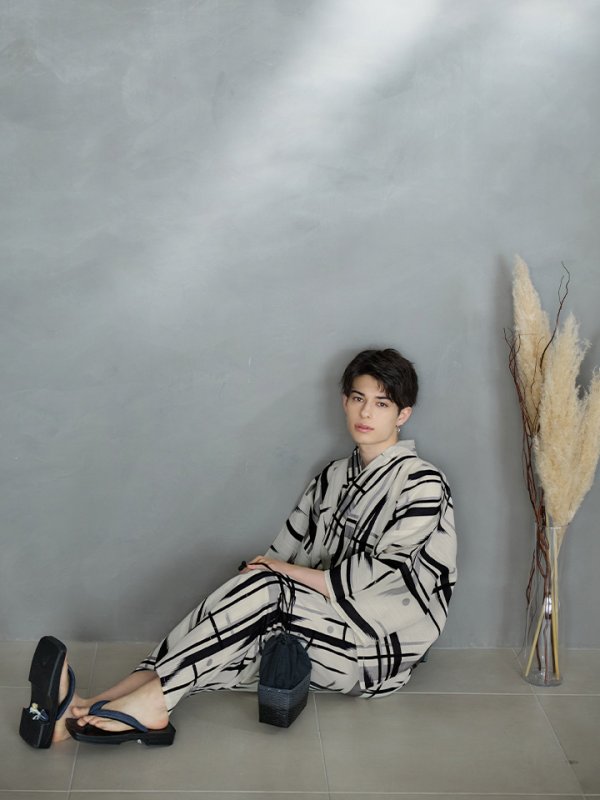 画像8: 【即日発送】【メンズ浴衣】ストライプ地モダン浴衣【浴衣３点セット 浴衣/帯/下駄】[YMT]