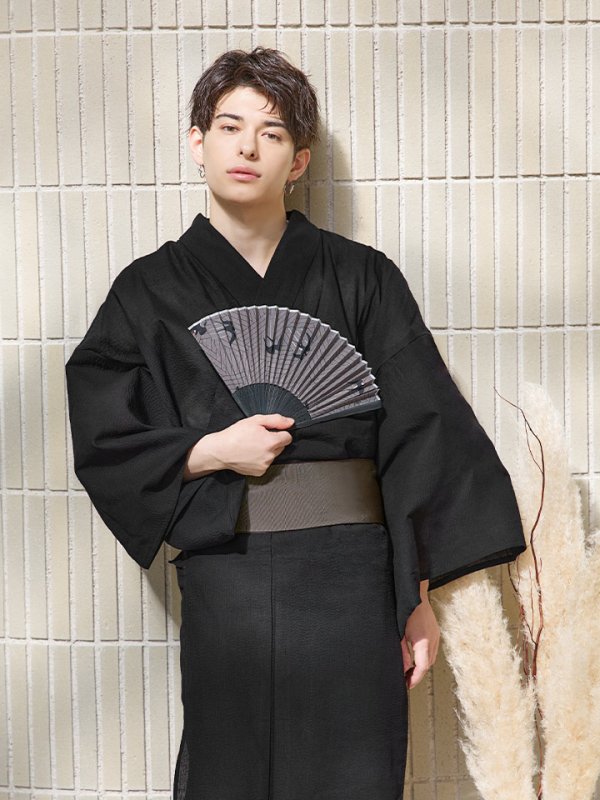 画像10: 【即日発送】【メンズ浴衣】しじら漆黒無地浴衣【浴衣３点セット 浴衣/帯/下駄】[YMT]