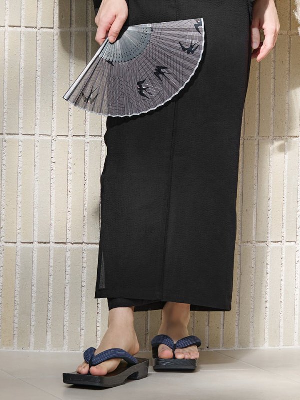 画像12: 【即日発送】【メンズ浴衣】しじら漆黒無地浴衣【浴衣３点セット 浴衣/帯/下駄】[YMT]