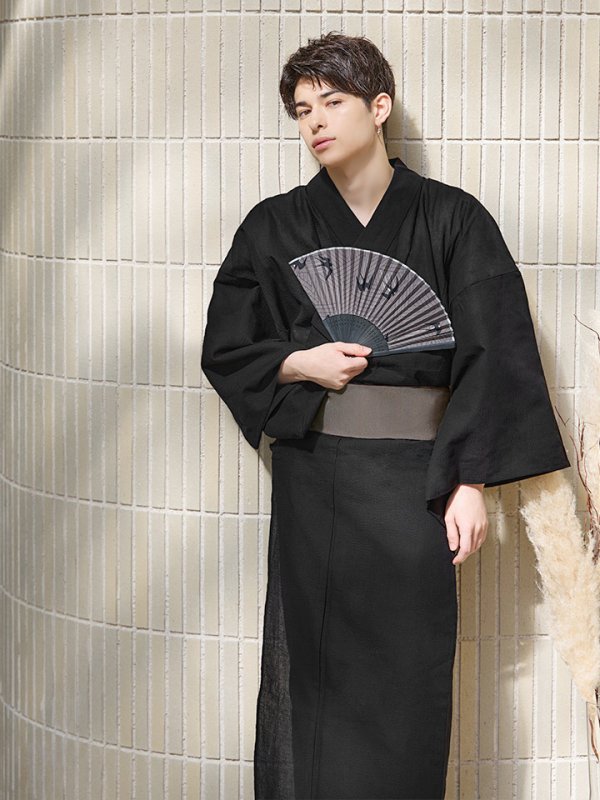 画像8: 【即日発送】【メンズ浴衣】しじら漆黒無地浴衣【浴衣３点セット 浴衣/帯/下駄】[YMT]
