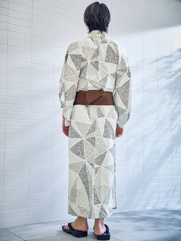 画像11: 【即日発送】カーキグリーン幾何学的模様浴衣 【浴衣３点セット 浴衣/帯/下駄】[/YMT]