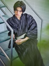 【即日発送】モザイクアート×ストライプ浴衣 OBI-MS-001-ok-5-W / GETA-MS-32-ok-1-B / [/YMT]