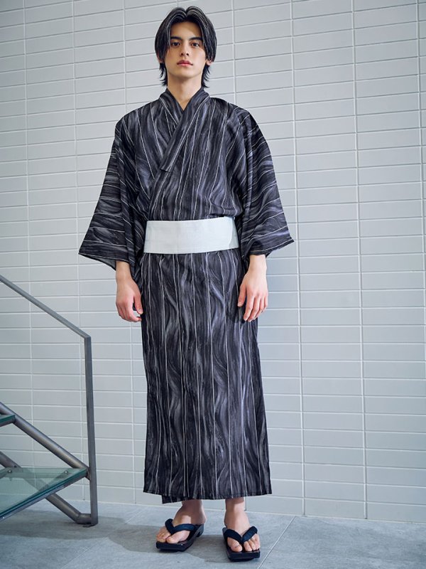 画像4: 【即日発送】モザイクアート×ストライプ浴衣 【浴衣３点セット 浴衣/帯/下駄】[/YMT]