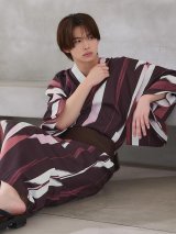 【即日発送】焔格子のメンズ紳士浴衣【浴衣３点セット 浴衣/帯/下駄】[FB03]