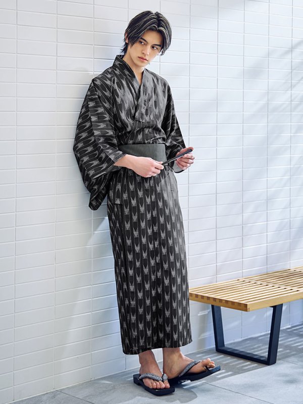 画像11: 【即日発送】ブラック矢羽線画紳士浴衣【浴衣３点セット 浴衣/帯/下駄】[YMT]