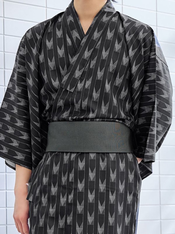 画像14: 【即日発送】ブラック矢羽線画紳士浴衣【浴衣３点セット 浴衣/帯/下駄】[YMT]