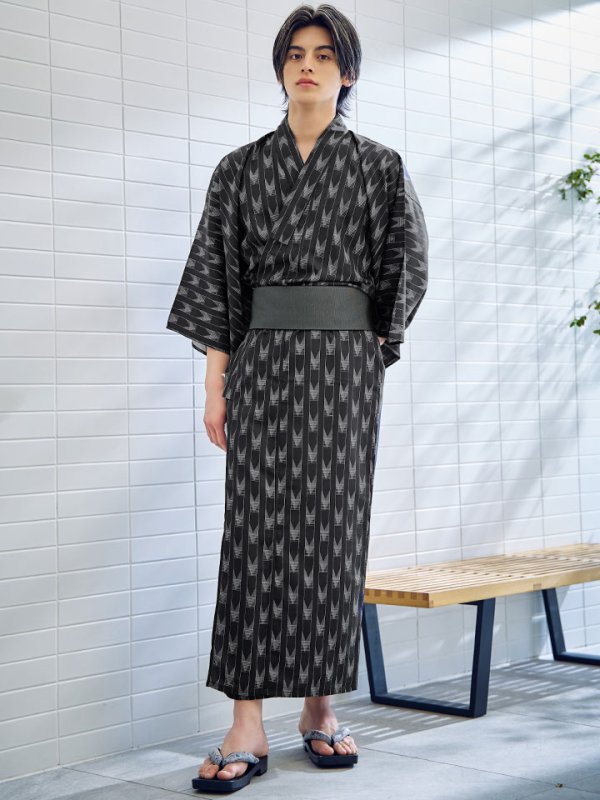 画像4: 【即日発送】ブラック矢羽線画紳士浴衣【浴衣３点セット 浴衣/帯/下駄】[YMT]