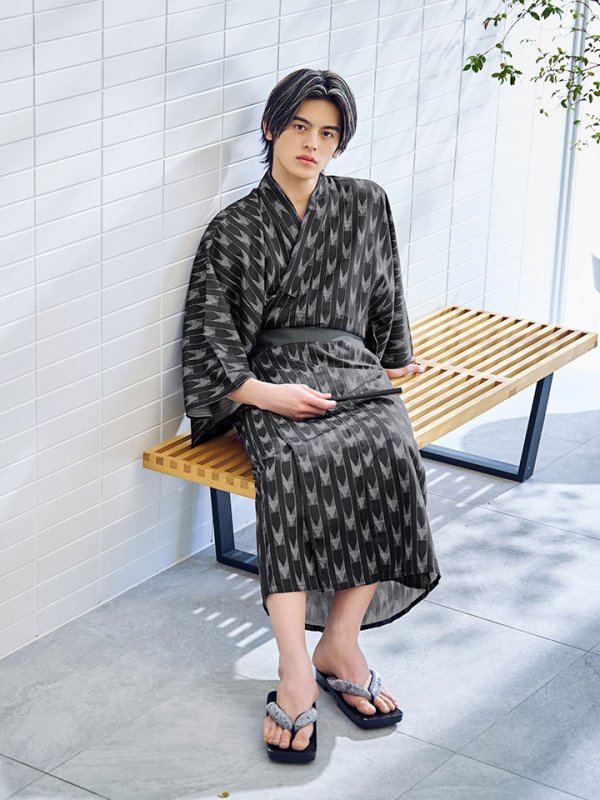 画像7: 【即日発送】ブラック矢羽線画紳士浴衣【浴衣３点セット 浴衣/帯/下駄】[YMT]