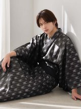 送料無料！【即日発送】【メンズ浴衣】ブラック矢羽線画紳士浴衣 [FB03]【浴衣３点セット 浴衣/帯/下駄】[OF04]