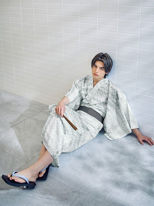 画像7: 【即日発送】グレイッシュニュアンス紳士浴衣 【浴衣３点セット 浴衣/帯/下駄】[YMT]