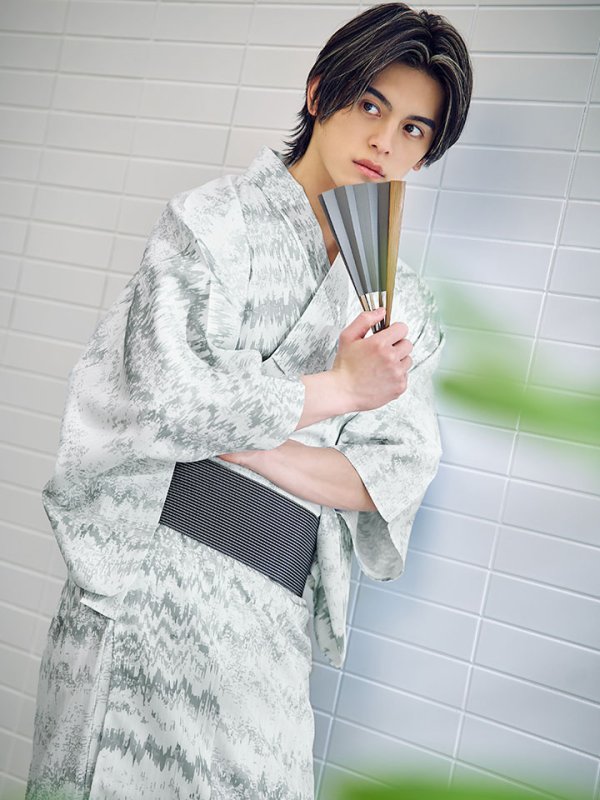 画像9: 【即日発送】グレイッシュニュアンス紳士浴衣 【浴衣３点セット 浴衣/帯/下駄】[YMT]