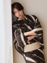 【即日発送】【メンズ浴衣】ブラウン地×ベージュライン浴衣【浴衣３点セット 浴衣/帯/下駄】[OF04]